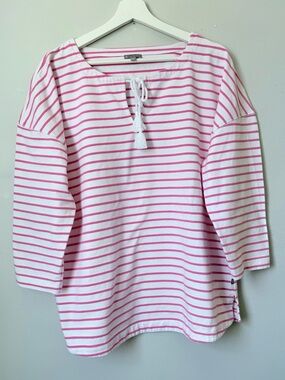 Talbots Pink and White Striped Tie-Front Tunic